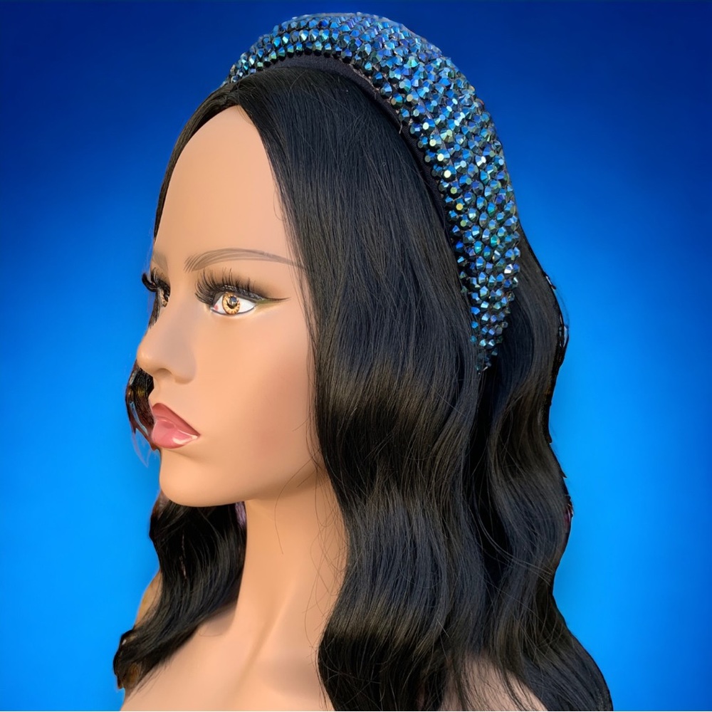 Blue Handmade Rhinestone Festival Coachella Sparkle Bling Statement Headband - Picture 1 of 4